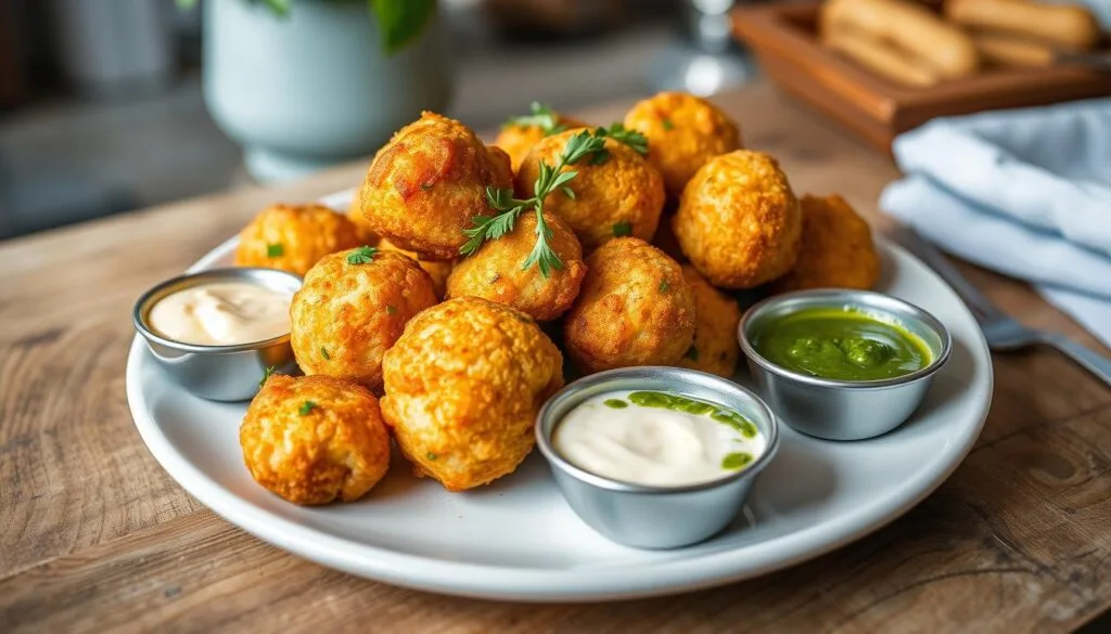 Delicious Salmon Croquettes with Sauces Delicious Salmon Croquettes with Sauces
